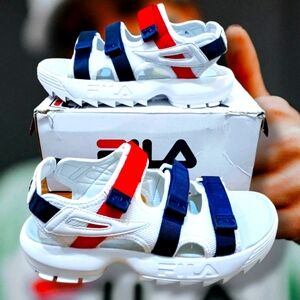 FILA Disruptor Womens Size 9 Platform Sandals Strappy Sporty Red White Blue
